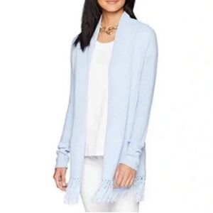 Lilly Pulitzer Open Cardigan Light Blue Long Fringe